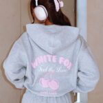 White Fox Hoodie Grey And Pink